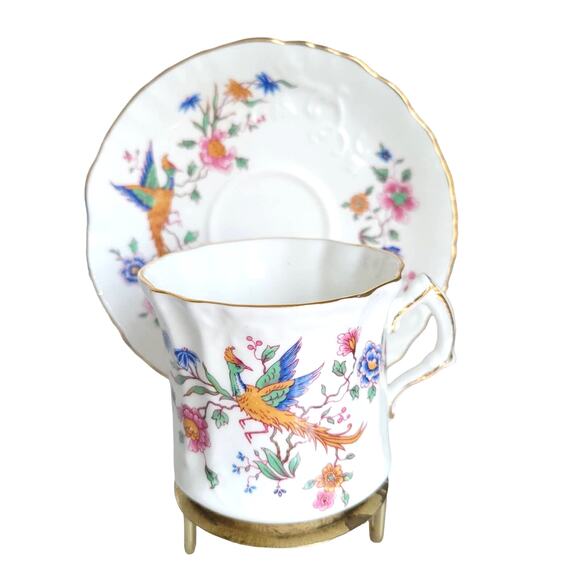 Hammersley Spode Cup Saucer Bird Of Paradise Bone China England Pink Floral - Picture 1 of 7